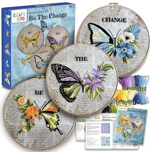 Butterflies Embroidery Kits for Adults - Stamped Beginner Hand Embroidery - color: Be The Change