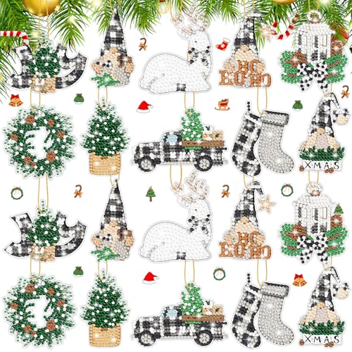Realspring 20 Pcs Christmas Diamond Art Ornament 5d Winter Diamond Painting - style: Gnome