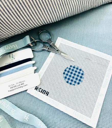 Plaid Circle Key Fob Needlepoint Kit - Happy Stitching All-in-One, Self-Finishing Needlepoint Kit