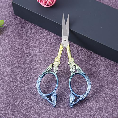 Crochet Scissors with Cover – Blue Gold Vintage Small Embroidery Scissors, Sharp Craft Scissors for Yarn Thread Sewing Needlework, Cute Bird Design Gift for Crocheter Quilter, 4.5 Inch - color: Yellow Blue