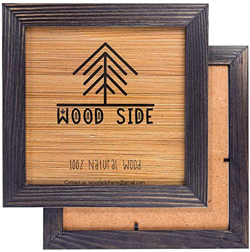 Rustic Wooden Square Picture Frames 8x8 - Set of 2-100% Natural Eco Distressed Wood with Real Glass for Wall Mounting and Tabletop Photo Frame - Dark Grey - color: Dark Grey