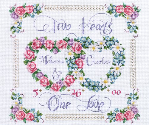 Janlynn RGRAMP.47728 Two Hearts, One Love Counted Cross Stitch Kit-14"X12" 14 Count