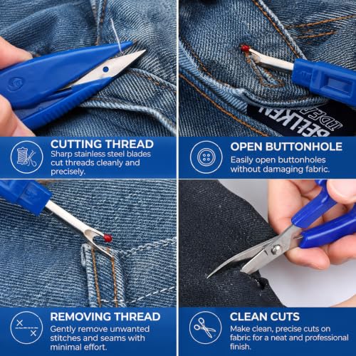 CampTek Seam Ripper & Thread Remover Kit - Professional Ergonomic Stitch Cutter Tools for Quilting, Leather, Denim, Cross Stitch | Sewing Supplies with Patch Remover, Durable Sewing Kit Tools (Blue) - color: Royal Blue
