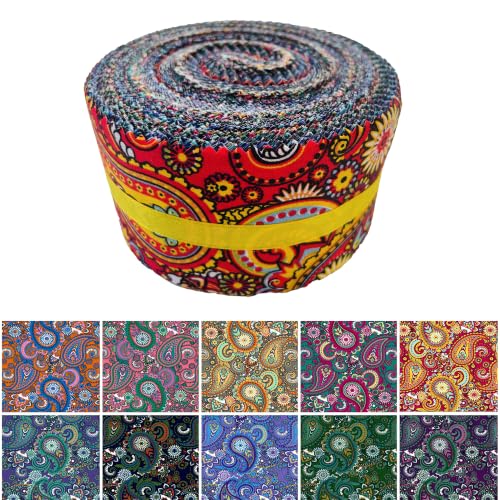 100% Cotton Jelly Roll Fabric Strips for Quilting and Sewing-Retro Paisley - color: Retro Paisley