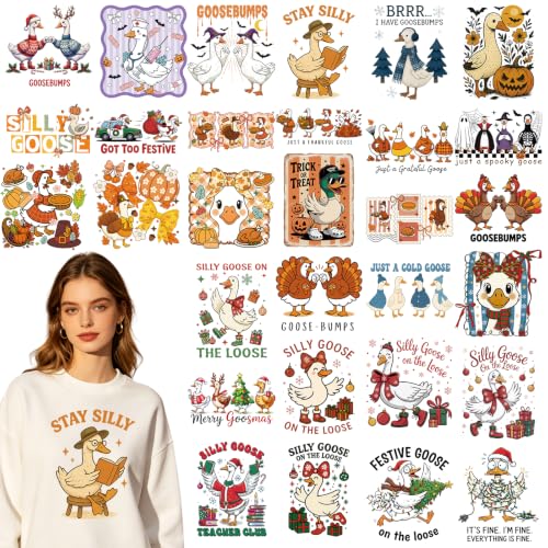 30 Pcs Goose Thanksgiving Christmas DTF Transfers Ready to Press - style: Goose - Fall Halloween Christmas Thanksgiving Day