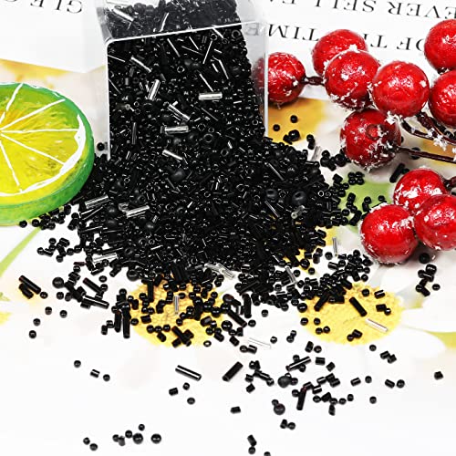 100g Mix Tube Beads Bugle Beads,3500+pcs Glass Bulk Spacer Multi Size 2-6mm Kit for Jewelry Making DIY Craft Bracelets Necklace Earring Making (Black Mixed) - color: Black Mixed, size: 2-6mm
