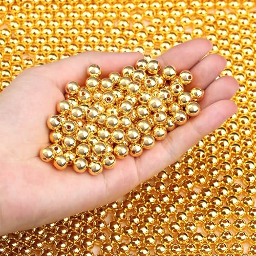 DUQGUHO 6mm Gold Beads for Jewelry Making Plastic Pearl Beads with Hole - color: Gold, size: 6mm