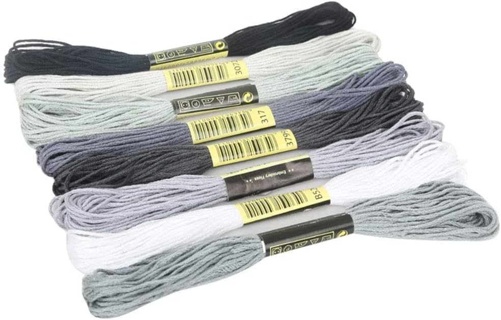 8Pcs 7.5m Cotton Stitch Embroidery Thread Floss DIY Friendship Bracelets Floss Craft Sewing Skeins Grey Fashion Embroidery Floss for Arts,Embroidery Thread and Floss, Crafts and Sewing