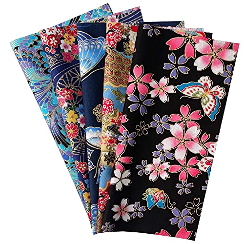 5PCS Cotton Pattern Fabric Bundles - Small Flower Pattern Japanese Style Fabric for Crafts Sewing Quilting Patchwork Face Protection (Gold Firework) - color: Gold