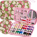 Rose Floral Sewing Kit with 130 PCS Sewing Supplies Accessory,PU Zipper Sewing Needles Set, Professional Travel Sewing Kit for Adults,Emergency, Beginners - color: 130PCS-MG