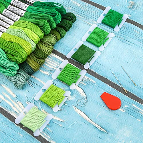 Pllieay 24 Skeins Friendship Bracelets Floss, Green Gradient Embroidery Floss, Cross Stitch Threads with 6 Floss Bobbins, 2 Embroidery Needles and 1 Needle Threader for Cross Stitch Project - color: Green Gradient