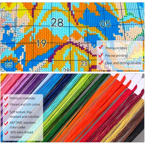Zhenqing 4-Piece Animal Cross Stitch Kit for Beginners - Complete Set with Pre-Printed 11CT 24x24cm Fabric, Hoop & Tools (Penguin, Sloth, Cow, Deer Designs)(70405) - color: 70405
