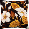 Magnolia of Gold. Needlepoint Kit. Throw Pillow 16×16 Inches. Printed Tapestry Canvas, European Quality - color: Magnolia of Gold (Front)