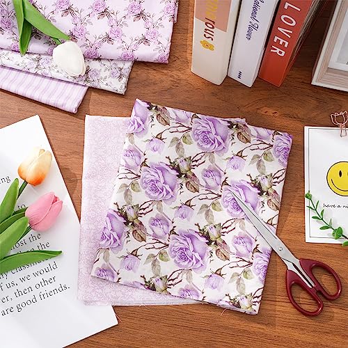 Whaline 12 Pcs Vintage Floral Cotton Fabric Bundles 18 x 22 Inch Retro Floral Fat Quarters Purple Flower Quilting Patchwork Sewing Fabrics for DIY Handmade Crafting Home Party Spring Decor (Pack of 2) - color: Purple, size: 18 x 22 inches (Pack of 2)