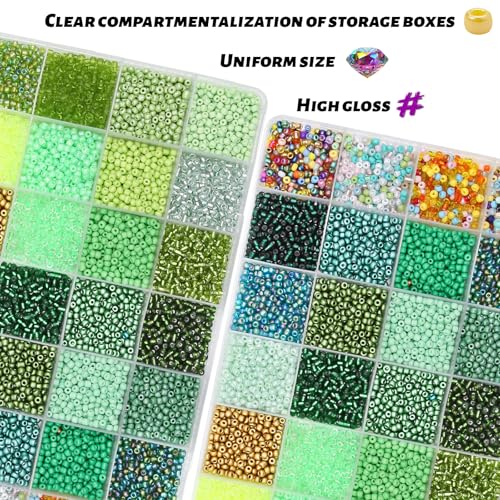 11200pcs Glass Seed Beads for DIY Crafting Bracelet Necklace Embroidery Jewelry Making Supplies (3mm, 400pcs/Color, 28 Colors, Green Scheme) - color: Green