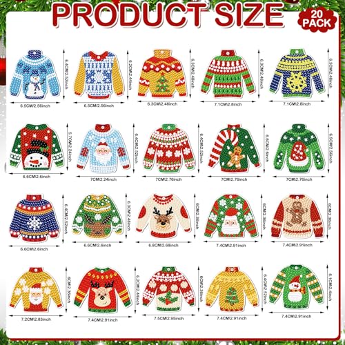Tondiamo 20 Pcs Christmas Diamond Painting Keychain Kits 5D DIY Diamond Art Pendants Double Sided Hanging Key Chains for Christmas Party Decoration DIY(Sweater Style) - style: Sweater Style