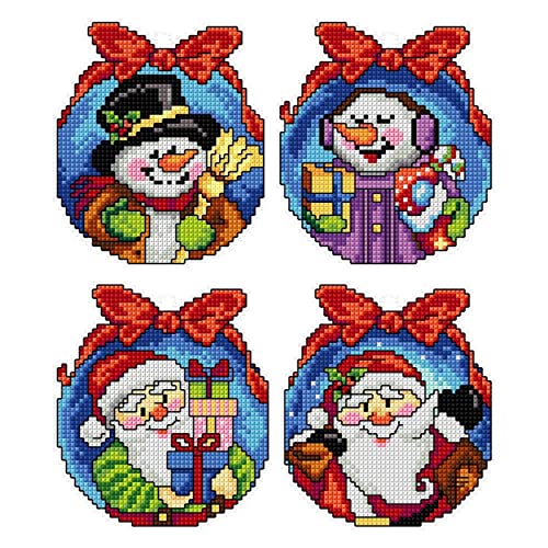 Counted Cross-Stitch Kit on Plastic Canvas with Christmas Toys. 4 Winter Ornaments Same Dimensions 109CS. 14 Count Plastic Canvas Sheets 8.27x11.02 Inches. Superb for Art & Craft Amateurs - color: multicolored