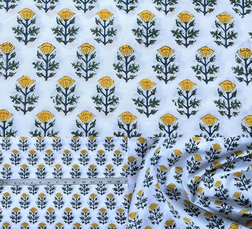 100% Cotton Fabric by the Yard, Hand Block Print Fabric for Sewing RB-116 - color: Rb-116 Yellow, size: 1 Yard pre cut