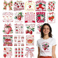 Dazoratix Strawberry Iron on Transfers - 20 Sheets Pink Coquettee Bow DTF Ready to Press Heat Patches Stickers Vinyl Decals for Girls Women T Shirts Clothes Pillow Bag DIY Crafts Appliques Decorations - style: Strawberry