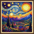 Redxing Counted Cross Stitch Kit for Beginners,Unprinted Needlepoint Kits for Beginners Cross Stitching Embroidery Kit 11CT Stitches kit-Van Gogh's Starry and Moonlit Scenery 18x18 inch - color: KitsColor05