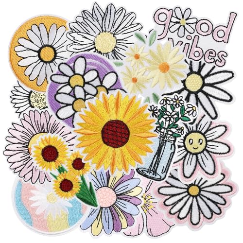 16pcs Daisy Iron/Sew on Patches, Cute Flower Embroidered Applique, Fashion Decoration for Clothes, Hat, Bag, Dress, Shirt, Jeans - color: 16pcs Daisy