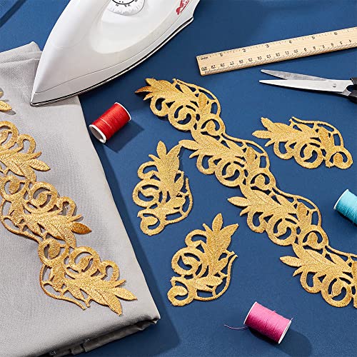 NBEADS 4.37 Yards Gold Embroidery Polyester Ribbons, 2.6 Inch Wide Adhesive Goldenrod Lace Trim Iron on Metallic Flower Lace for Sewing Costumes Gowns Home Decor Garment Accessories - color: 2.6 Inch Gold Ribbons