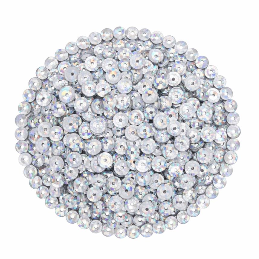 Mandala Crafts 6mm Cup Holographic Silver Sequins for Sewing Embroidery - color: Holographic Silver, size: 6mm Cup Sequins