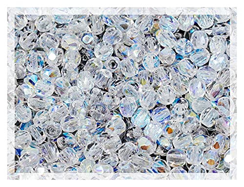 100pcs Faceted Fire Polished Pressed Czech Glass Beads 3mm (0.12in), Crystal AB 00030-28701 - color: Crystal AB