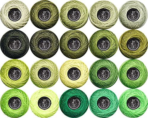 Soft 20 Colors Classic Crochet Thread 20 Pack,100% Cotton (Avocado Green-701-524) - color: Hass Green Series