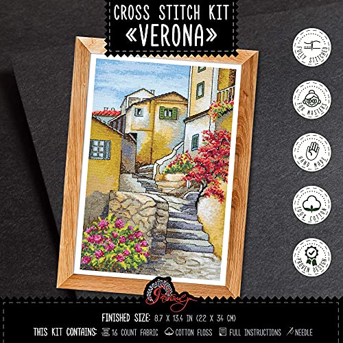 Povitrulya Cross Stitch Kit 'Verona', Italy Landscape Embroidery Set - Cross Stitch Wall Décor - color: Verona