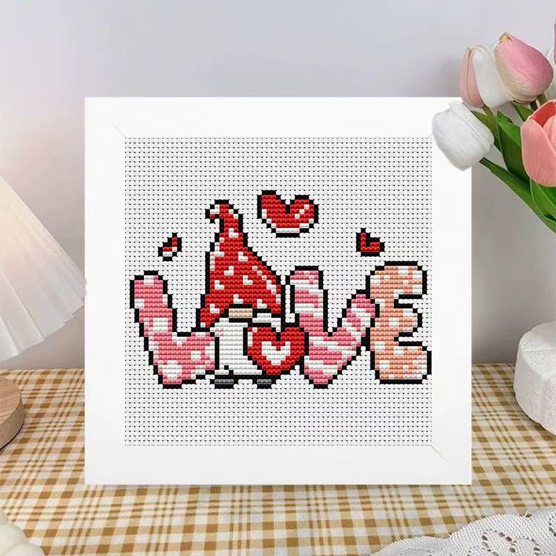 Tiwabb Gnome Stamped Cross Stitch Kits for Adults Beginners with Frame - color: Gnome Cross Stitch with Frame