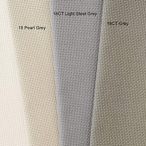 KCS 3 pc of 15" x 18" Counted Cross Stitch Cotton Aida Cloth Needlework Rolled Fabric Box,18CT,Medium Grey - color: Medium Grey, size: 18CT