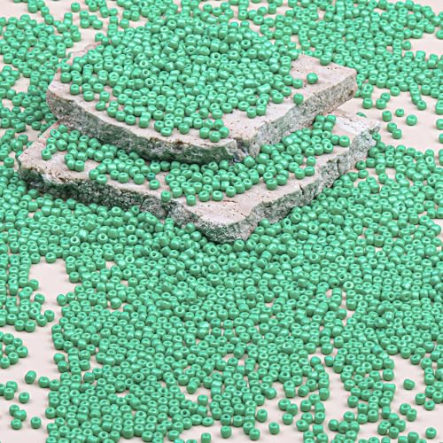 Legefo 4mm Glass Seed Beads Bulk, Light Green 6/0 Small Mini Pony Seed Beads, Tiny Round Craft Bead for Bracelet Necklace Wrist Jewelry Making Beading Weaving DIY Crafts Supplies, 1000pcs - color: Light Green