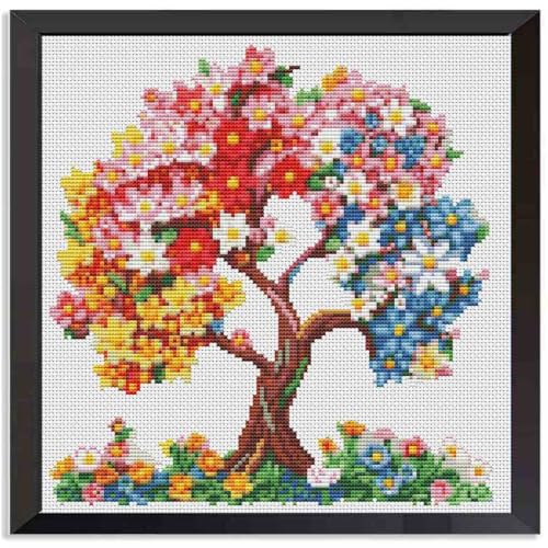Tree of Life Flower Christmas Stamped Cross Stitch Kits for Adults Beginner - color: Flower Tree Cross Stitch Kits