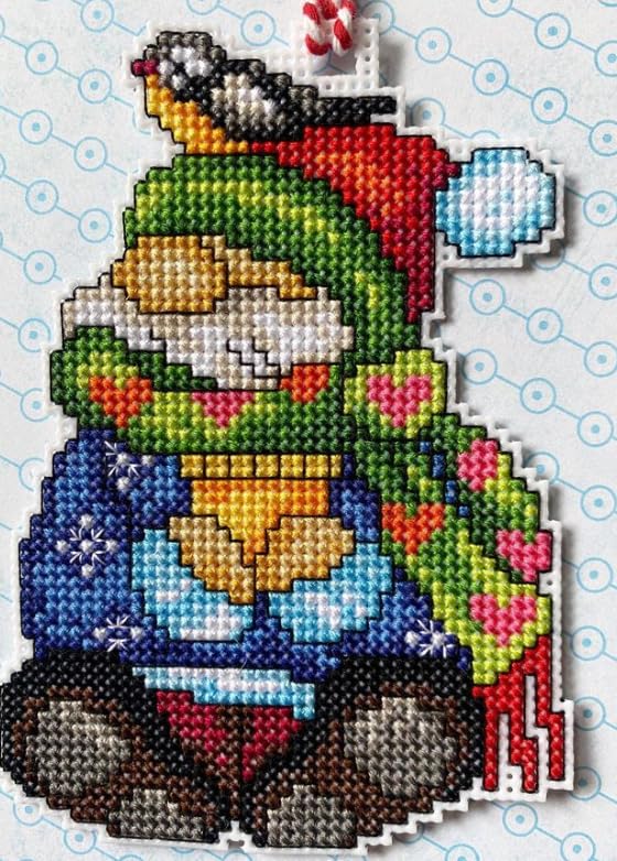 Counted Cross-Stitch Kit on Plastic Canvas with Christmas Gnomes. 4 Christmas Ornaments Same Dimensions 138CS. 14 Count Plastic Canvas Sheets 8.27x11.02 Inches. Perfect for Art & Needlework Amateurs - color: Gnomes