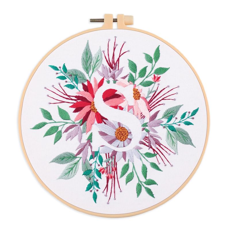 Amiiba Embroidery Starter Kit with Letter S Pattern, DIY Full Range Stamped Embroidery Cross Stitch Kits for Beginners Adults (Letter S) - color: Letter S