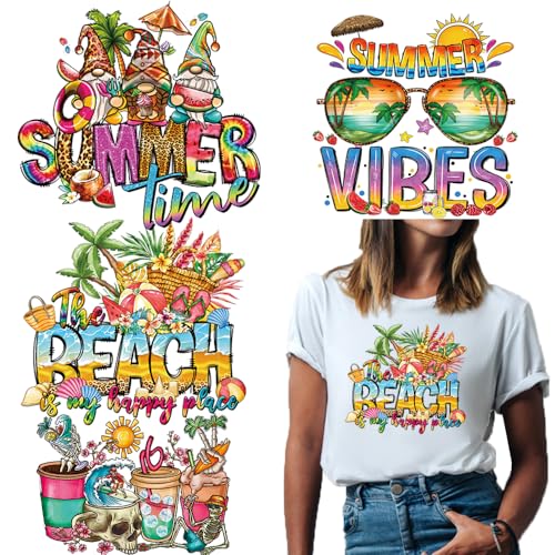 Summer Iron on Transfers for T-Shirts Hawaii Beach Iron on Patches Summer Vibes Theme Gift Vinyl Heat Transfer Stickers Cute Dwarf Palm Tree Fruits Iron on Decals for Clothes Pillow Hoodie DIY Crafts - color: Summer A