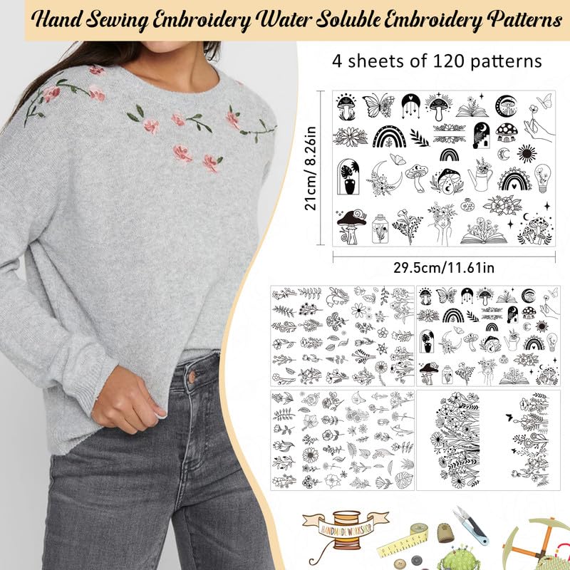 Water Soluble Embroidery Patterns, Stick and Stitch Paper for Sewing - style: Boho flower