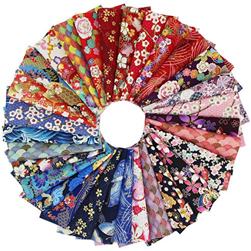 aufodara 30Pcs Fabric Cotton Crafts Japanese Style 20x25 cm, Fabric Patchwork Quilt Bundle, Printed Floral Gold Patterns Fabrics for Sewing Quilting DIY Artcraft Handwork (Color-Bronzing)