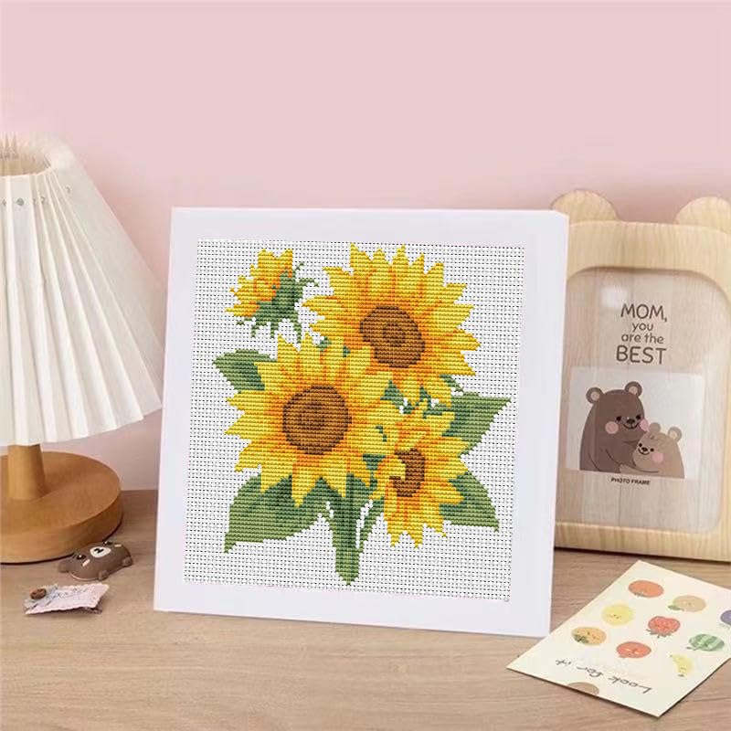Sunflower Stamped Cross Stitch Kits for Adult Beginner with Wooden Frame - color: Sunflower Cross Stitch with Framed
