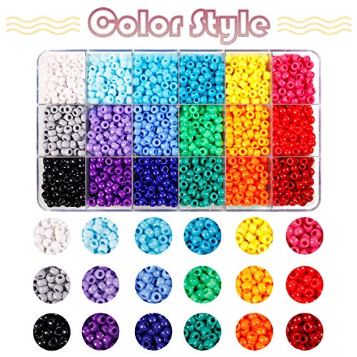 2600+pcs Pony Beads Kit 18 Color Rainbow Plastic Multicolor Pony Bead Bulk with Elastic String Hair Beads DIY Crafts Jewelry Making Kit for Bracelets Necklaces Key Chain - color: Solid Pony Beads