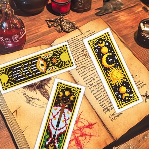 INFUNLY 6pcs Divination Cross Stitch Bookmark Kits Evil Eye DIY Cross Stitch Kit for Beginners with Instruction Sun and Moon Astrology Stamped Embroidery Bookmark Kit for Book Lovers Reader - style: Divination