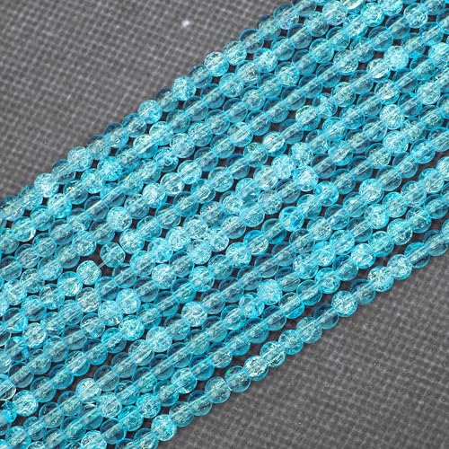 400PCs 4mm Blue Crackle Glass Beads Bulk, Round Smooth Hole Glass Crystal Beads for Jewelry Making, DIY Bracelets, Necklaces, Bag Charms, Keychains and Craft Projects - color: Blue Crackle, size: 4MM