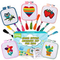 Pllieay 5PCS Cross Stitch Kits for Beginners for Kids 7-13, with Pattern - size: Square Embroidery Hoops