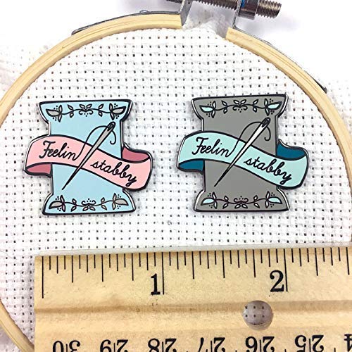 Pink & Blue Feeling Stabby Needle and Spool Hard Enamel Needle Minder