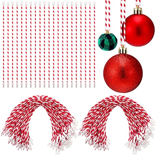 Riakrum 300 Pcs Christmas Ornament Hanger Snap Lock Rope,Red, White
