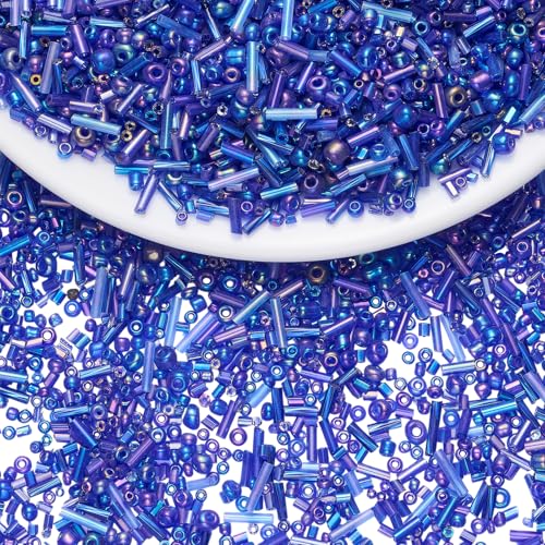 Ornaland Glass Bugle Beads Bulk, Long Embroidery Beads, Blue, 100g - color: Blue
