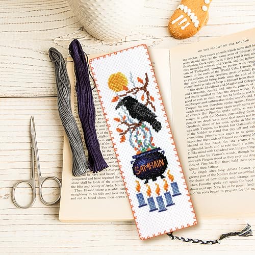 Povitrulya Cross Stitch Bookmark Kit Wheel of the Year: Samhain – Counted DIY Embroidery Set for Adults & Beginners, Witchy Pagan Wiccan Celtic Norse Needlework Gift - color: Samhain