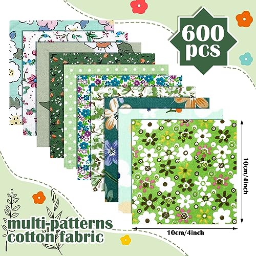 Kinlop 600 Pcs 4"x4" Cotton Fabric Squares Quilting Precut, Green - color: Fresh Style