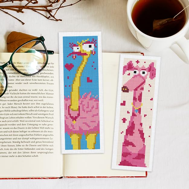 INFUNLY 6pcs Abstract Animal DIY Cross Stitch Bookmark Kits for Beginners Pink Theme Cross Stitch Kit with Instruction Bunny Cat Dog Stamped Embroidery Bookmark Kit for Book Lovers Readers Gift - style: 6pcs Abstract Animal